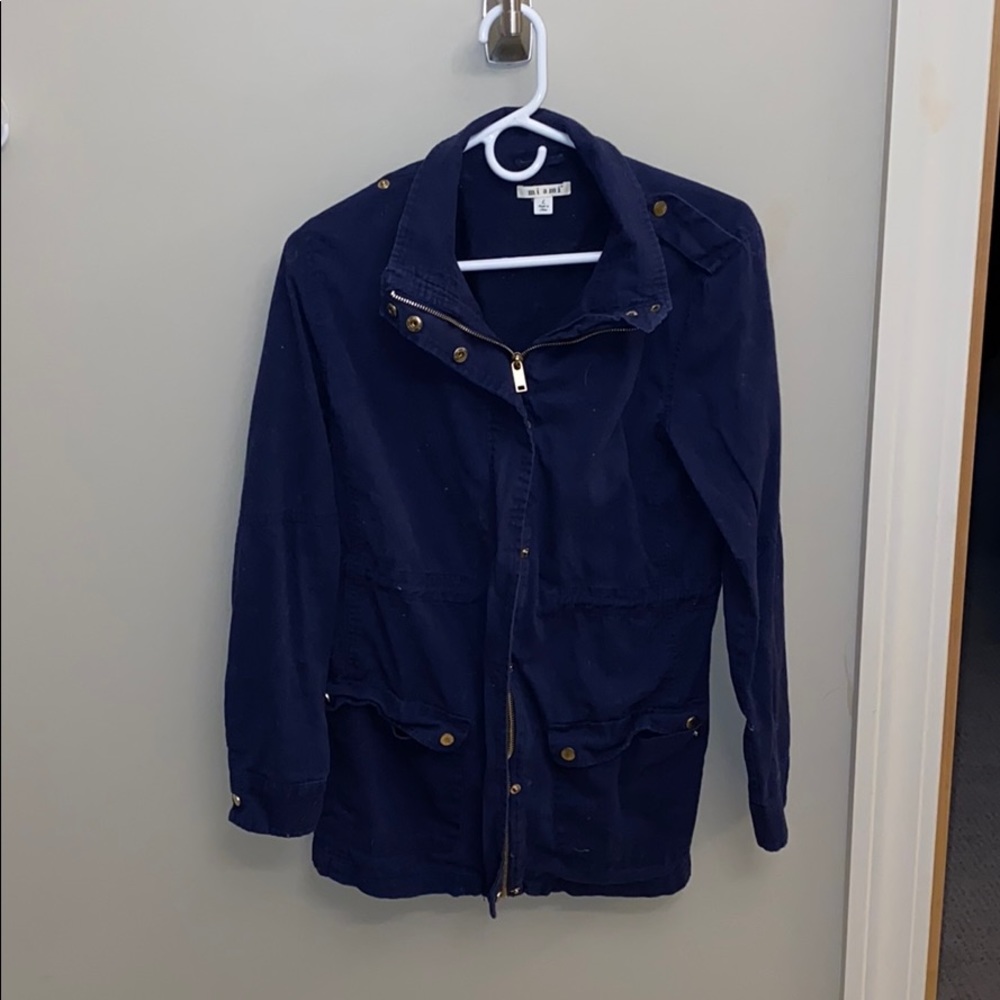 This is a dark blue dressy casual jacket
